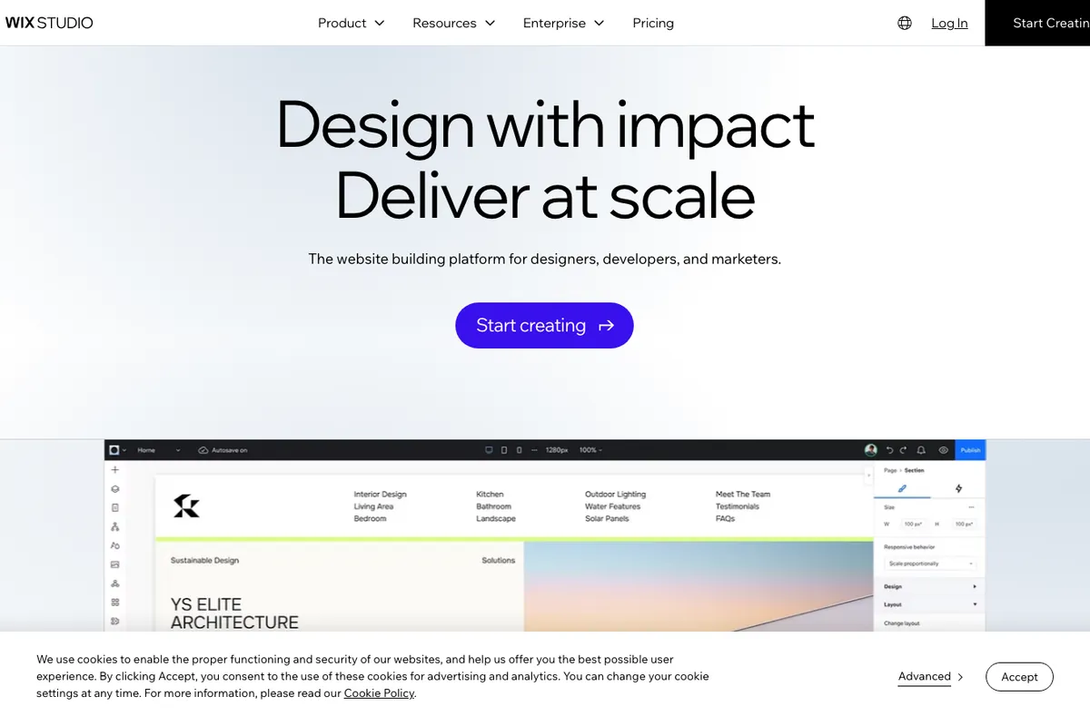 Wix Studio Homepage 2026 — AI-gestützter Website-Builder für Agenturen