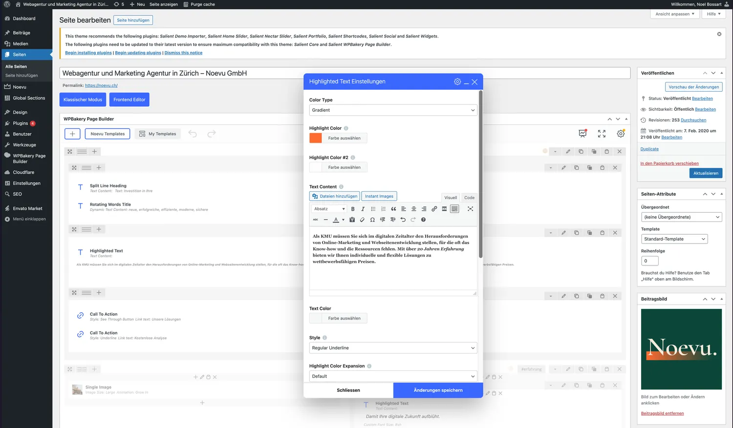 Überladene WordPress-Bearbeitungsansicht mit Page-Builder, überlappenden Einstellungs-Panels und vielen Modulen auf engem Raum